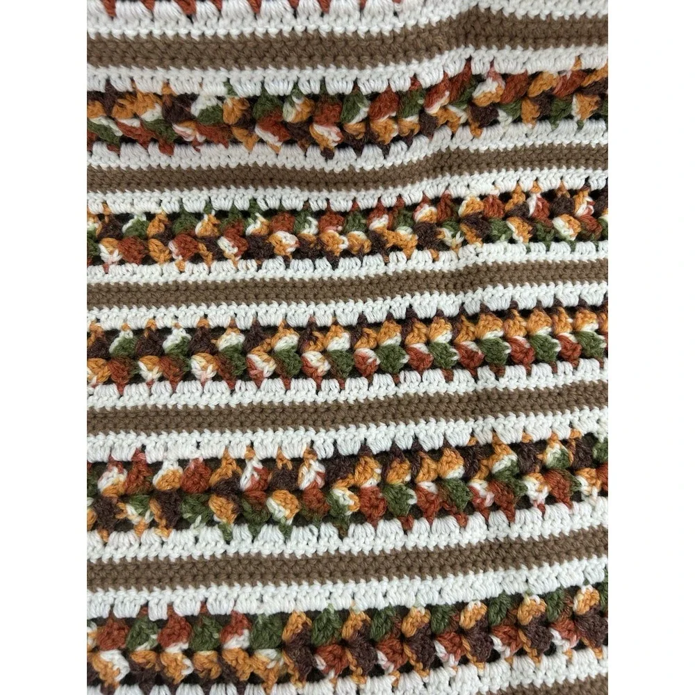 Vintage Crochet Afghan Blanket Throw Fall Brown/Rust/Green/Yellow/Orange 45